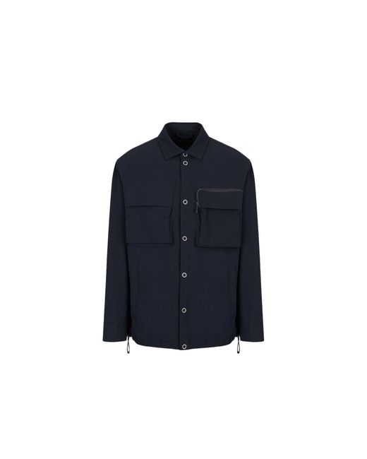 Emporio Armani Blue A | X Armani Exchange Nylon Seersucker Long Sleeve Boxy Fit Shirt for men