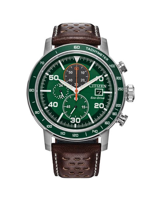 Citizen Green Eco-drive Weekender Brycen Chronograph Watch In Stainless Steel for men