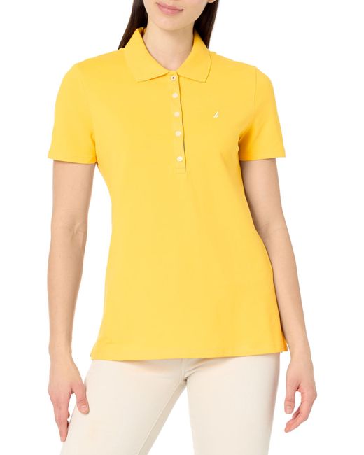 Nautica Yellow Short Sleeve Button Placket Polo