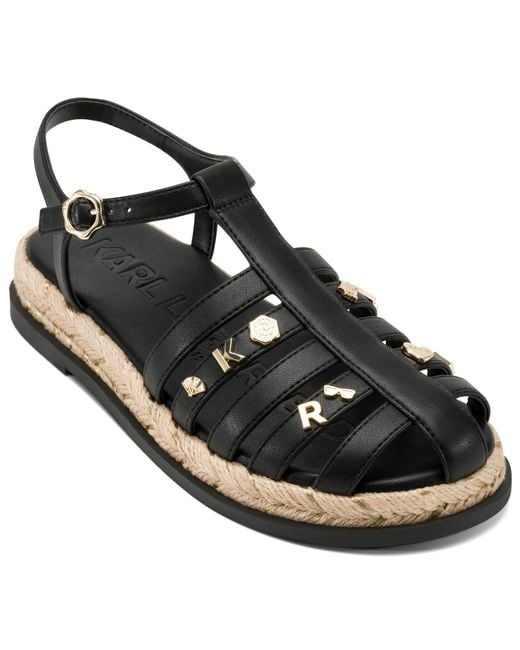 Karl Lagerfeld Black Paris Chaselyn Fisherman Espadrille Sandal With Pins Slide