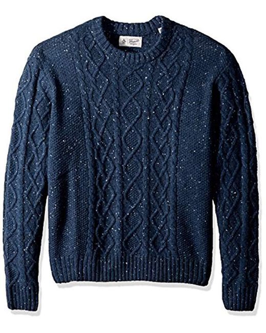 Original Penguin Blue Big And Tall Wool Alpaca Crew Sweater for men