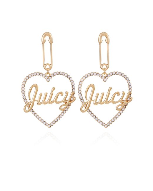 Juicy Couture Metallic Goldtone Glass Stone Juicy Heart Drop Earrings