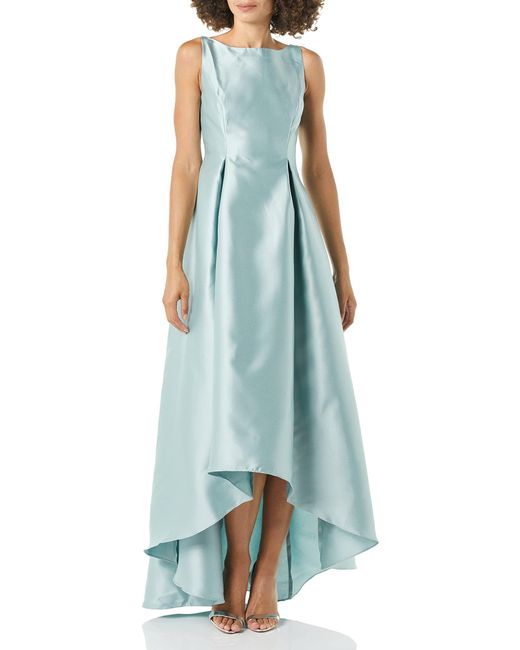 Adrianna Papell Blue High Low Mikado Ball Gown With V-back