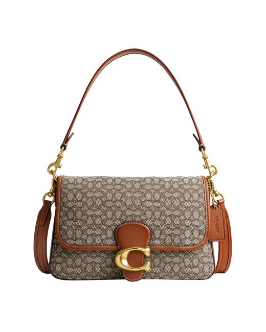 COACH Brown Mini Signature Jacquard Soft Tabby Shoulder Bag Cocoa Burnished Amber One Size