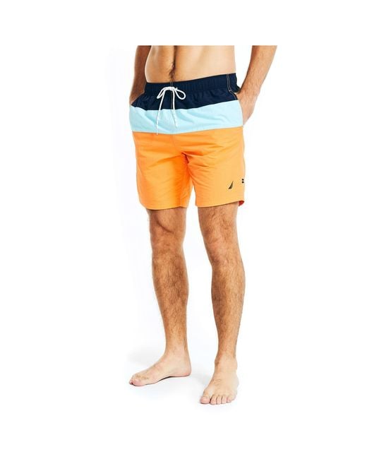 Nautica Orange Standard 8" Colorblock Quick-dry Swim for men