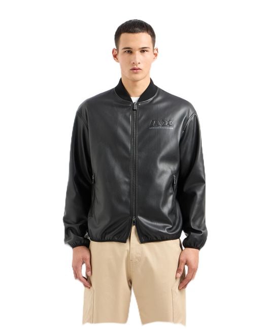 Emporio Armani Black A | X Armani Exchange Embossed Faux Leather Bomber Jacket for men