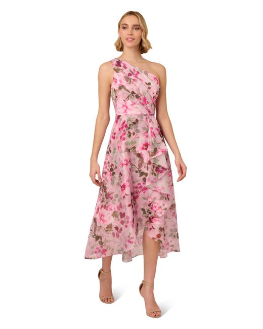 Adrianna Papell Pink S Printed High-low Special Occasion Dress