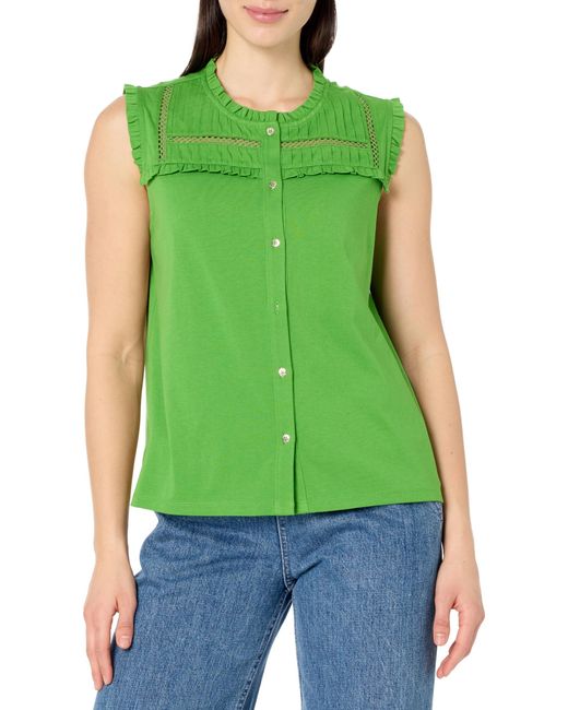 Nautica Green Button Through Knit Top Sleeveless Shirt