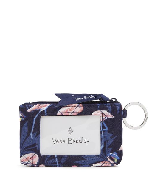 Vera Bradley Blue Cotton Deluxe Zip Id Case Wallet With Rfid Protection