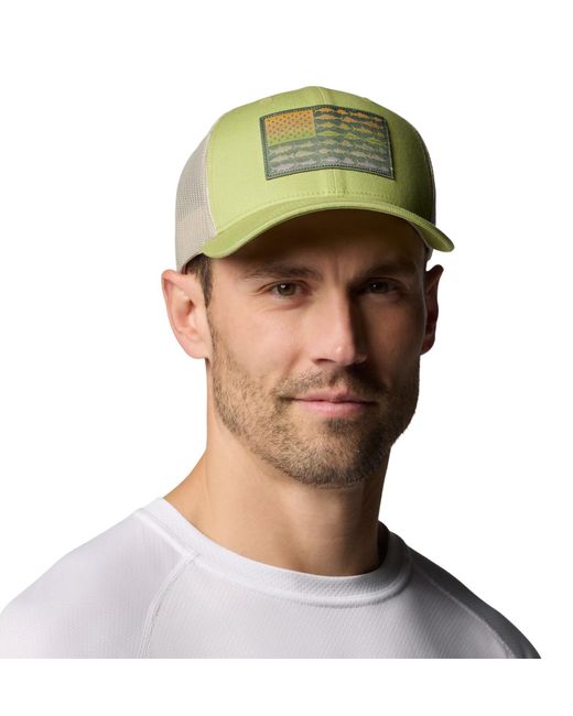 Columbia Green Pfg Fish Flag Mesh Snap Back Hat