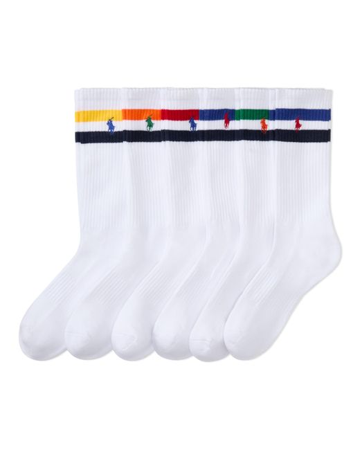 Polo Ralph Lauren White Classic Sport Performance Cotton Crew Socks 6 Pair Pack for men