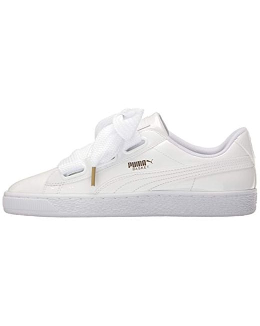 puma basket heart patent white
