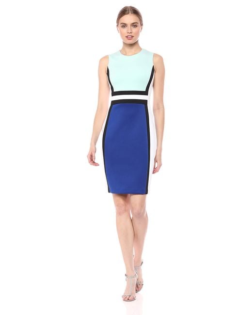 Calvin Klein Sleeveless Colorblock Sheath Dress in Blue - Save 52% - Lyst
