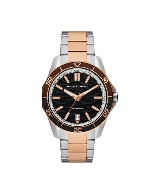 Emporio Armani Black A|x Armani Exchange Three-hand Date Silver And Rose Gold Two-tone Stainless Steel Bracelet Watch for men