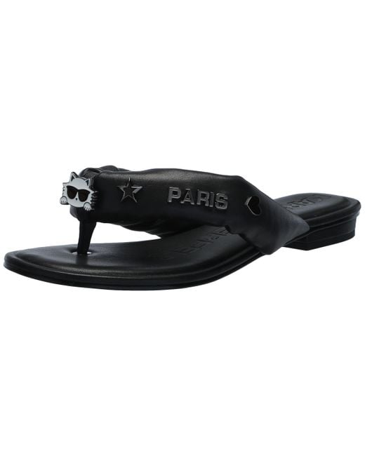Karl Lagerfeld Black Paris Ceejay Thong Flip Flop With Pins Slide Sandal