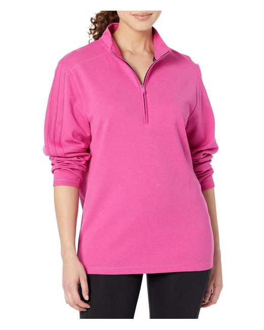 Adidas Pink Golf 3-stripes Quarter-zip Pullover for men