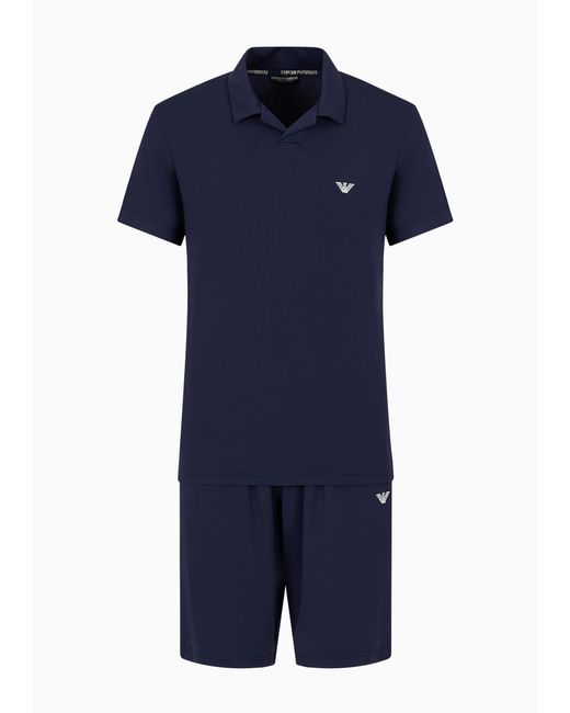 Emporio Armani Blue Cosy Modal Fitted Pyjamas With Bermuda Shorts for men