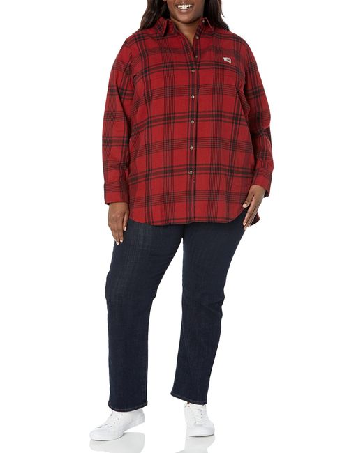 Carhartt Red Rugged Flex Relaxed Fit Midweight Flannel Long-sleeve Plaid Tunic