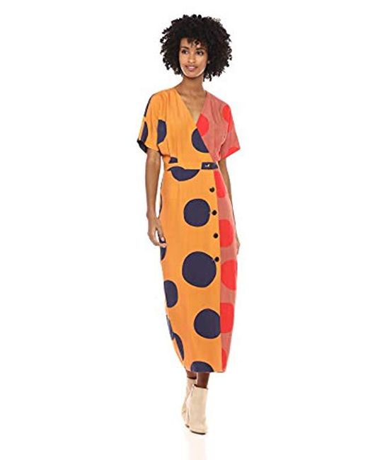 Mara Hoffman Orange Amrita V Neck Button Up Dress