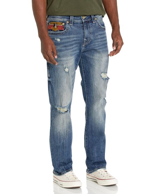 True Religion Brand Jeans Ricky Straight Jean Southwestern Trim in Blue für Herren