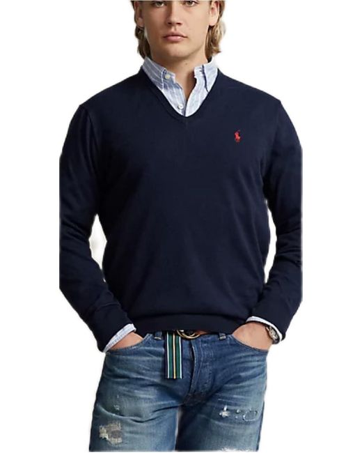 Polo Ralph Lauren Blue Cotton V-neck Sweater for men