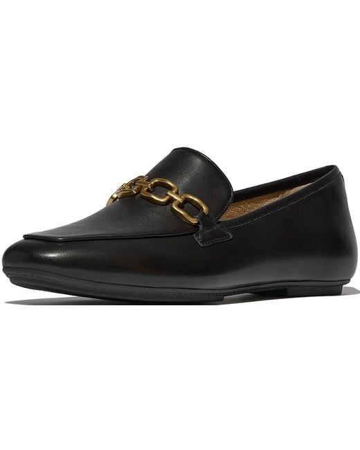 Fitflop Black Delicato Square-chain Soft Leather Loafers