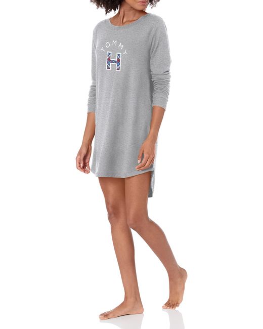 Tommy Hilfiger White Womens Long Sleeve Graphic Sleep Shirt Pajama Top