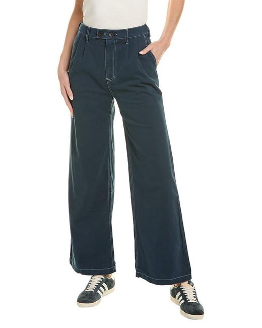 Monrow Blue Hb0684-cotton Twill Wide Leg Trousers