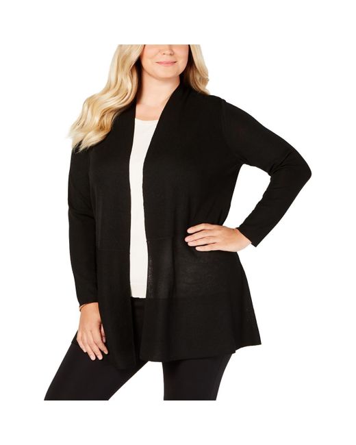 Anne Klein Black Plus Drapey Open Front Cardigan Sweater