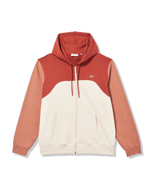 Lacoste Red Classic Fit Colorblock Zip Sweatshirt for men