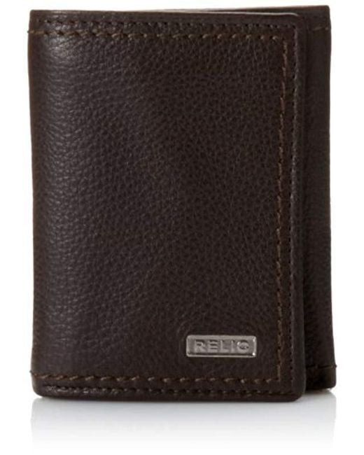 Fossil Brown Relic By Leather Trifold Wallet for men