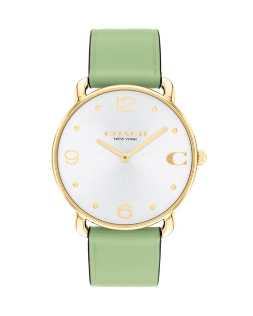 COACH Green 2h Quartz Watch With Genuine Leather - Water Resistant 3 Atm/30 Meters - Trendy Minimalist Design For Everyday Wear