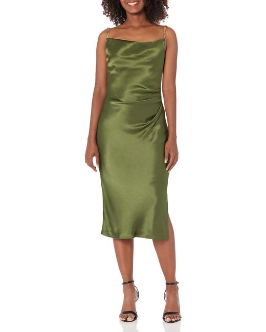 BCBGeneration Green Cowl Neck Spaghetti Strap Asymmetrical Bias Midi Dress