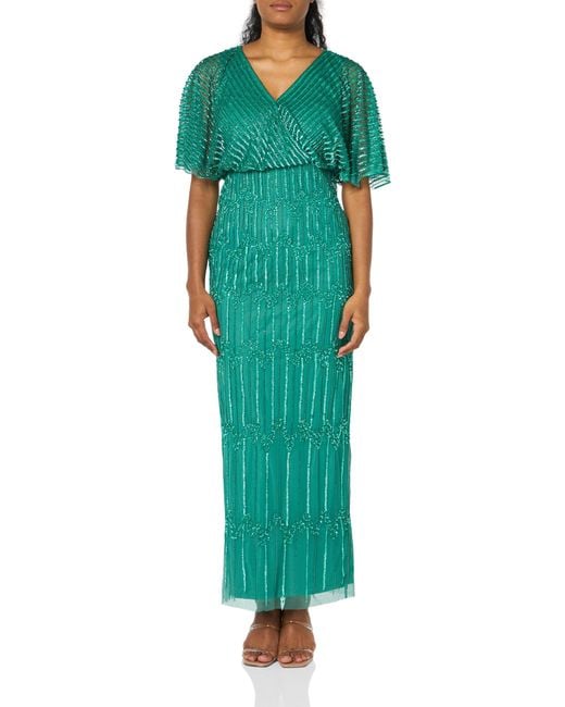 Adrianna Papell Green Beaded Surplice Gown