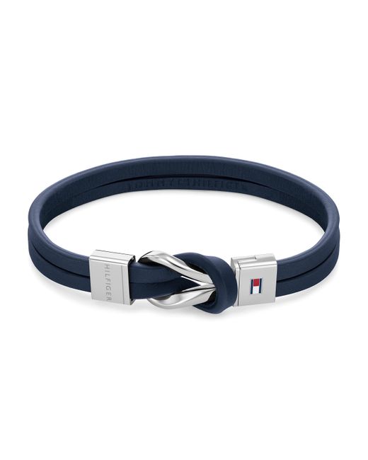 Tommy Hilfiger Blue Jewelry Stainlees Steel And Navy Leather Bracelet for men