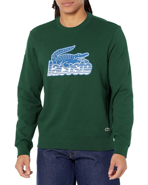 Lacoste Green Long Sleeve Classic Fit Graphic Crew Neck Sweatshirt for men