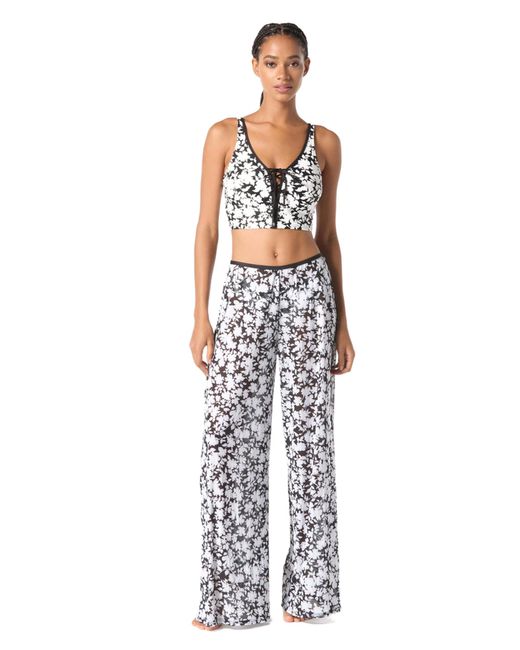 Michael Kors White Monotone Floral Mesh Pull On Pant
