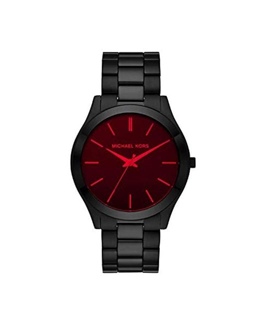 Michael Kors Red Slim Runway Black Stainless Steel Bracelet Watch for men