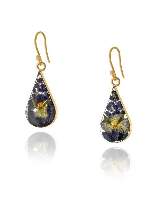 Amazon Essentials Blue 14k Gold Over Sterling Silver Pressed Flower Teardrop Earrings