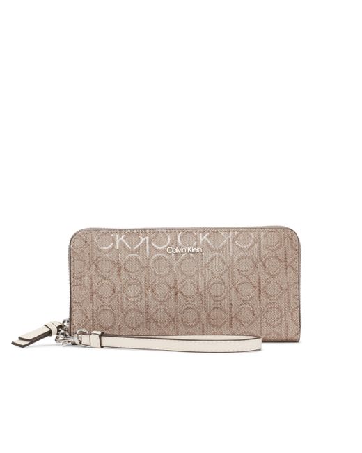 Calvin Klein Natural Key Item Saffiano Continental Zip Around Wallet With Wristlet Strap