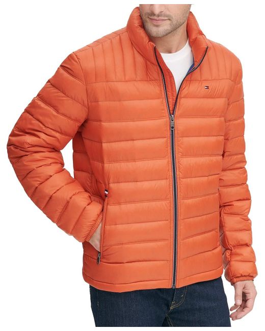 Tommy Hilfiger Orange Mens Real Down Insulated Packable Puffer Jacket for men