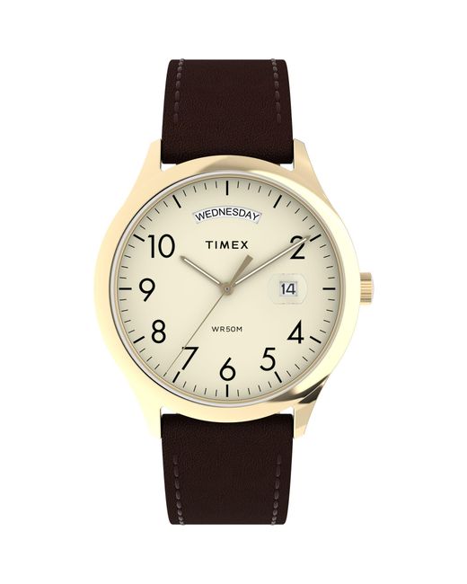 Timex Brown Strap Cream Dial Gold tone in Metallic for Men Lyst