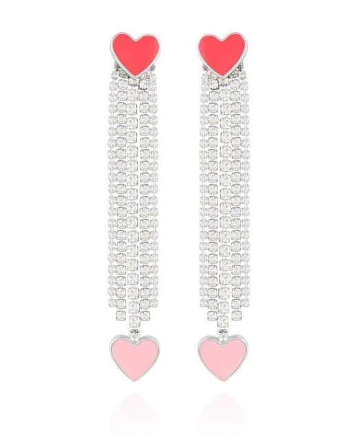 Guess Metallic Silvertone Heart Charm Drop Earrings