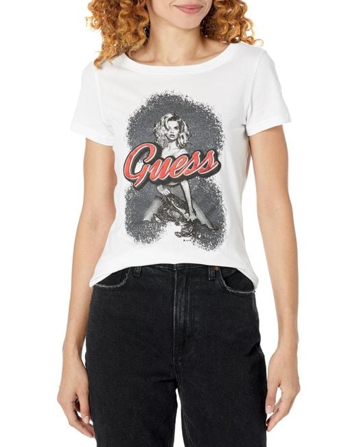 Guess White Short Sleeve Crew Neck Adv Tee