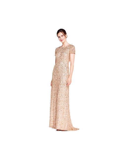 Adrianna Papell Womens Short-Sleeve All Over Sequin Gown Petite