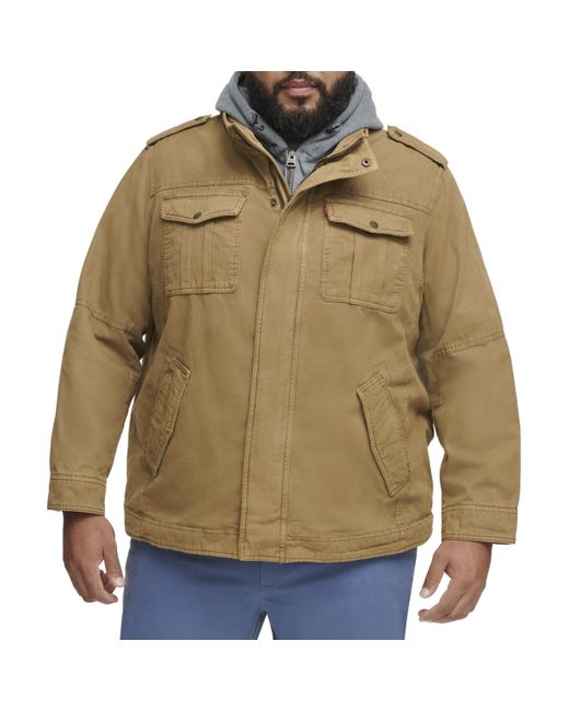 Levi's Green Washed Cotton Military Jacket With Removable Hood for men
