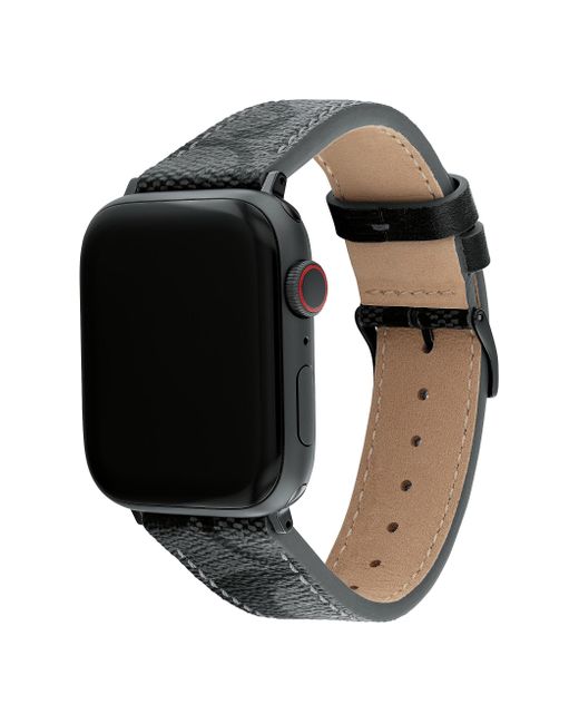 COACH Black Apple Watch Strap | Show Your Personality With Every Wear | Customizable | Iconic Style| Elegant Leather | Designed For 42mm for men
