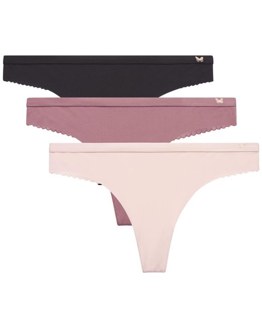 Jessica Simpson Pink 3 Pack Microfiber Lace Thong