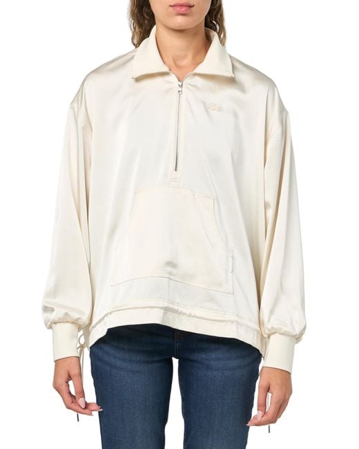 Lacoste White High Zipped Neck Oversized Popover Jacket