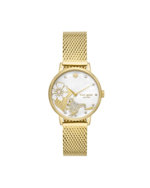 Kate Spade Metallic Metro Floral Gold-tone Stainless Steel Bracelet Mesh Band Watch